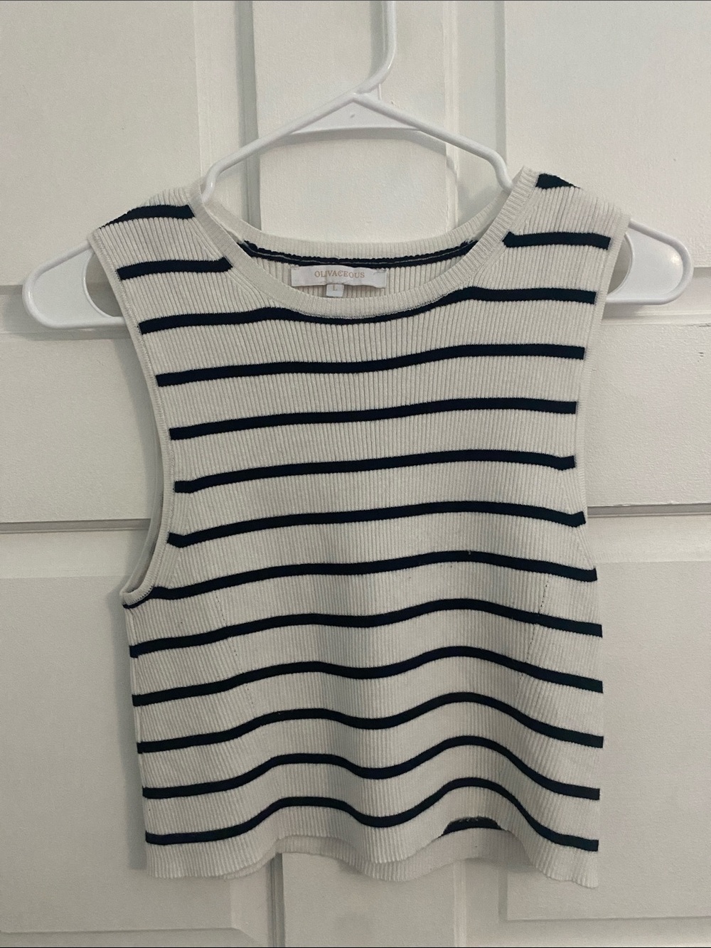 Olivaceous White & Black Striped Ribbed Tank